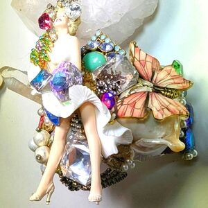 Wendy Gell Marilyn Monroe Wristy Cuff, Butterfly Flowers Swarovski Jewels Shell